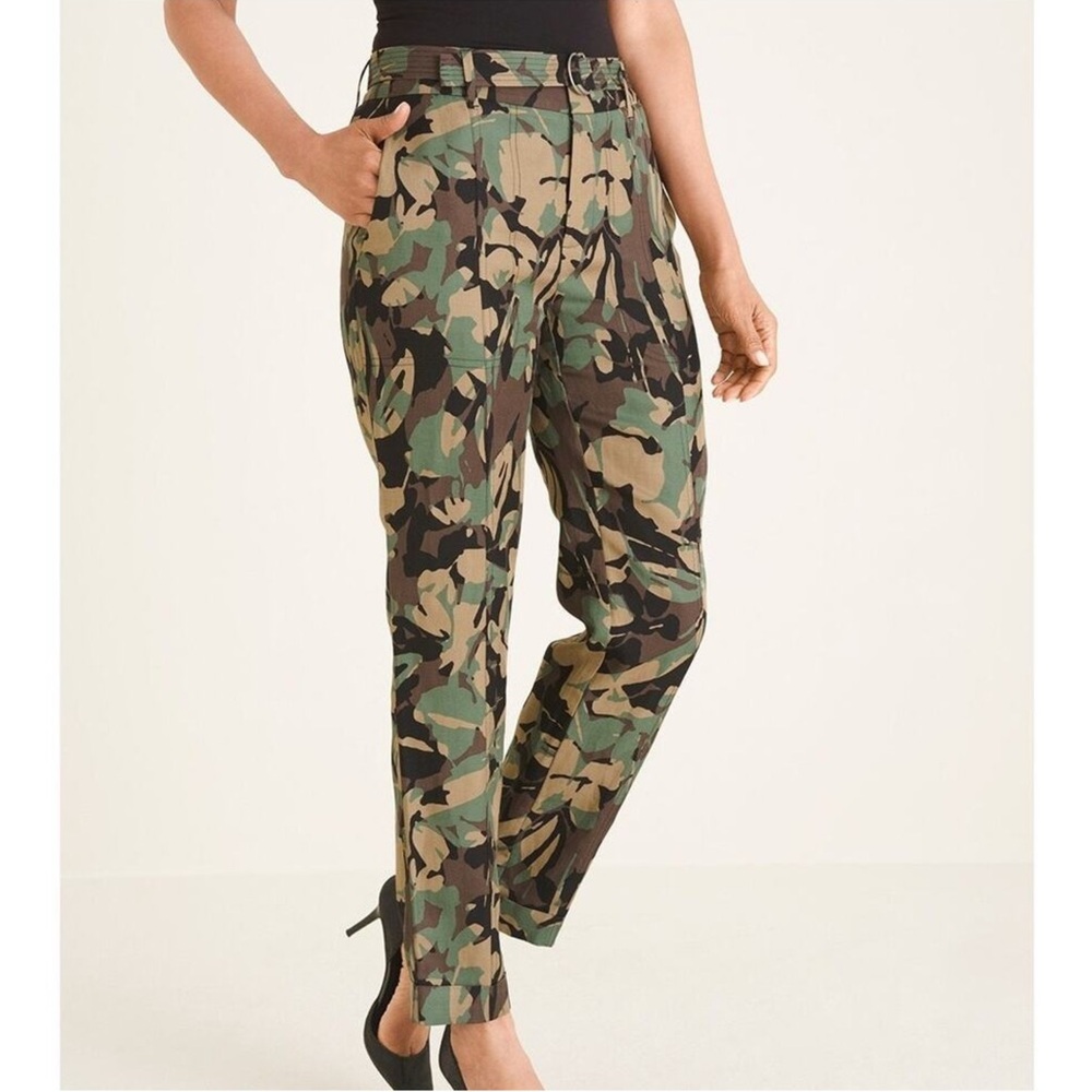 Chico’s Linen Blend Camo Floral Utility Ankle Pant NWT